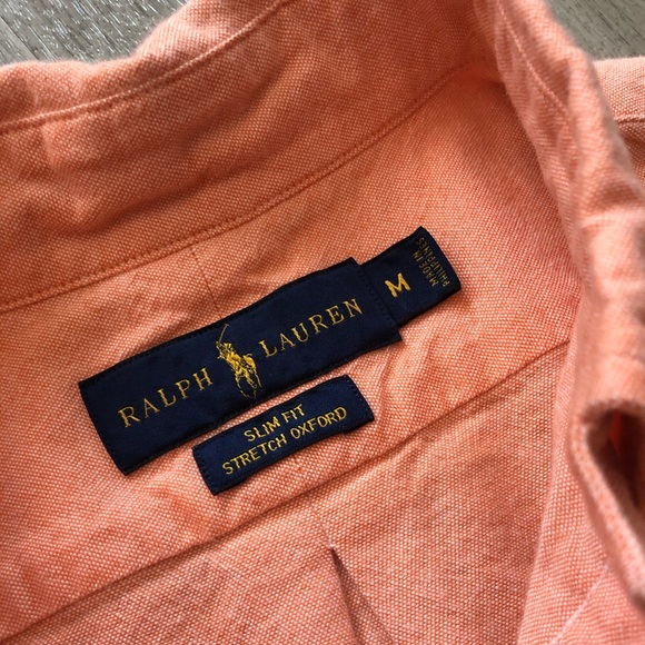 Ralph Lauren Slim Fit Oxford Shirt Coral in Color - Picture 5 of 6